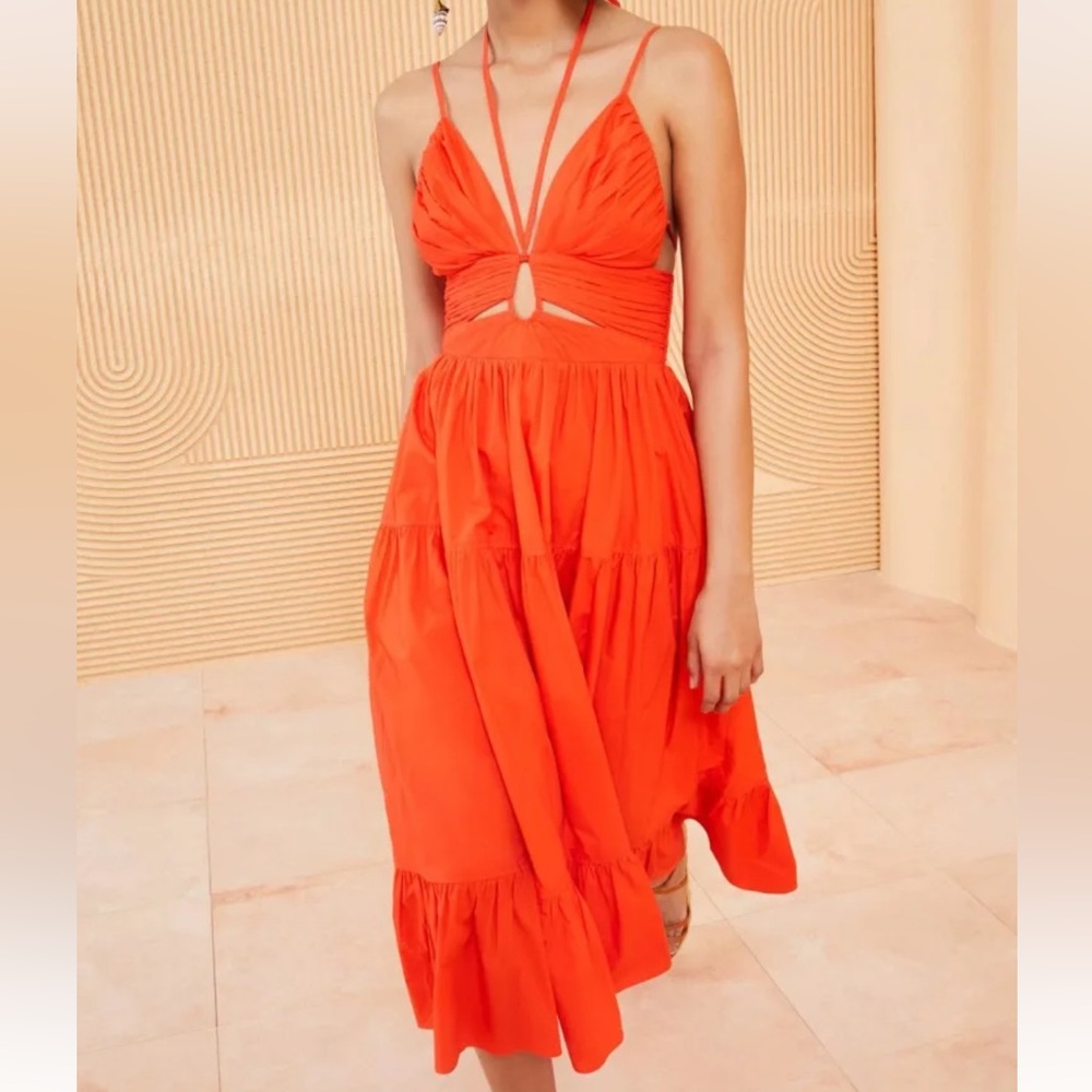 Ulla Johnson Phoebe Orange Midi Dress Size 4 - image 1